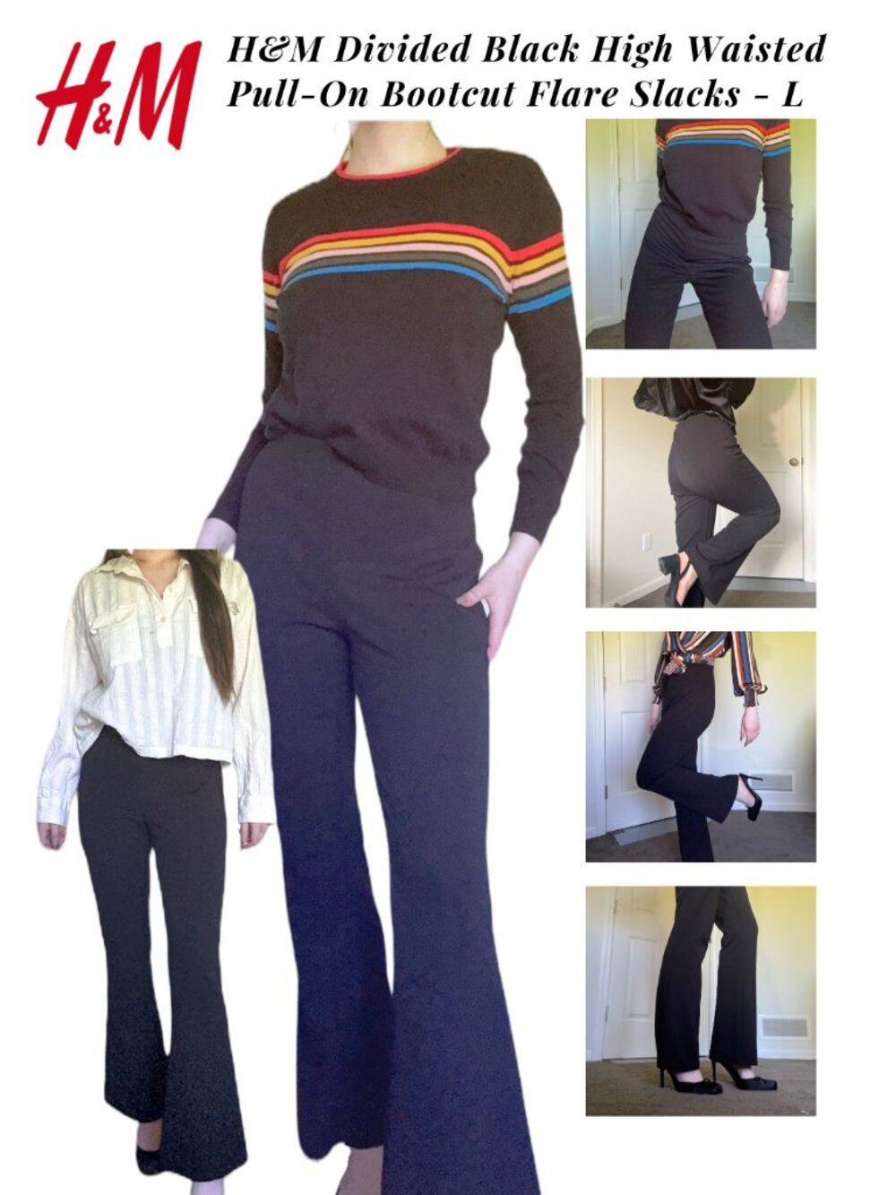 H&M Divided Black High Waisted Pull-On Bootcut Flare Slacks - L